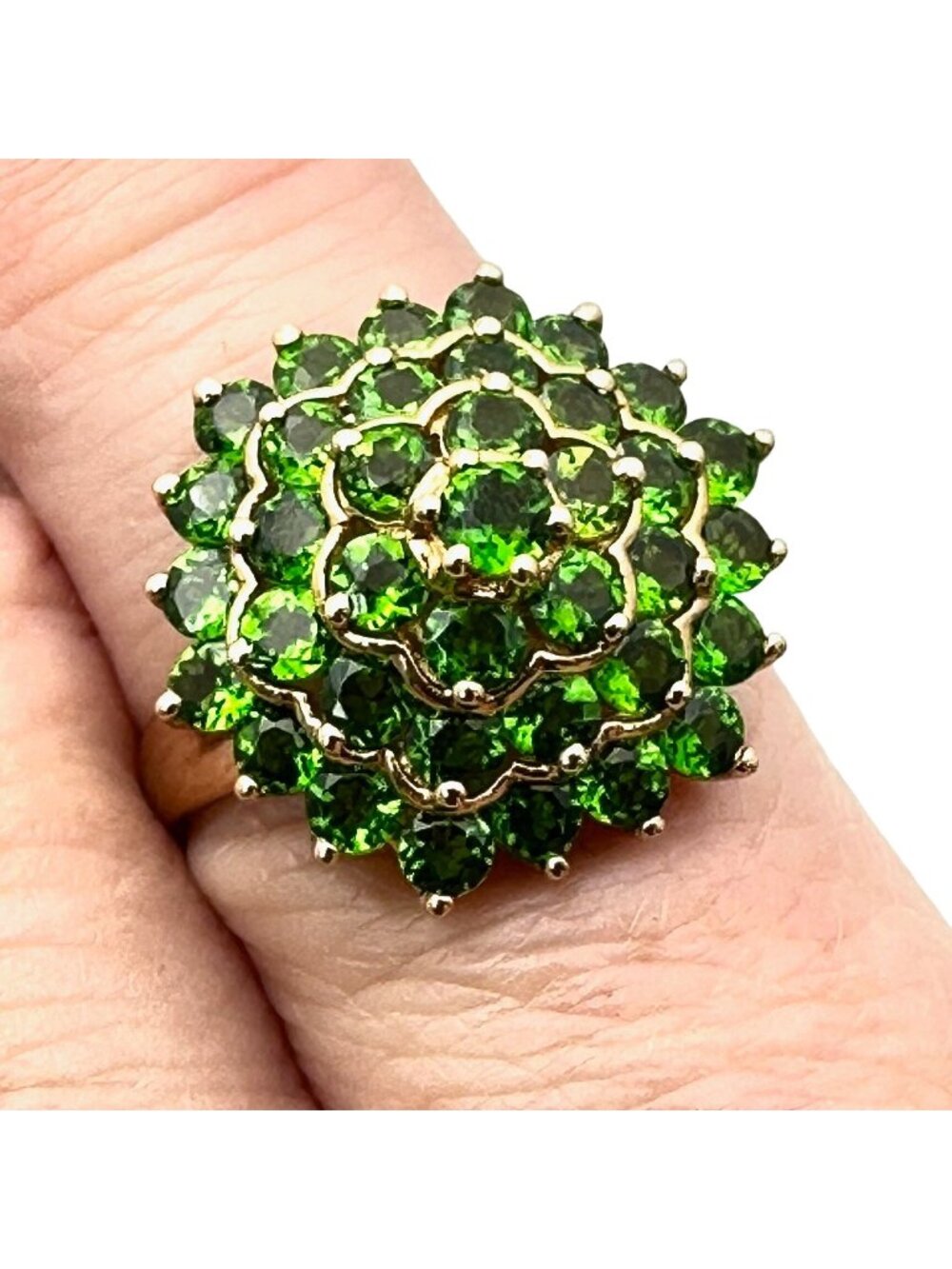 14K Yellow Gold Ring Green Chrome Diopside Domed Cluster 4 Grams Size 6
